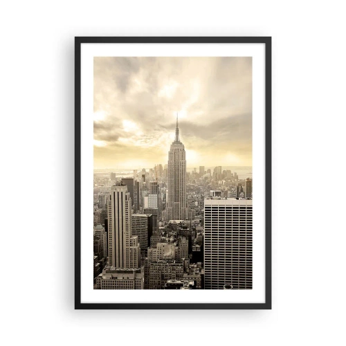 Plagát v čiernom ráme - Panoráma New Yorku s Empire State Building - 50x70cm - New York utkaný zo šedej - Moderná nástenná dekorácia do obývacej izby a spálne ARTTOR