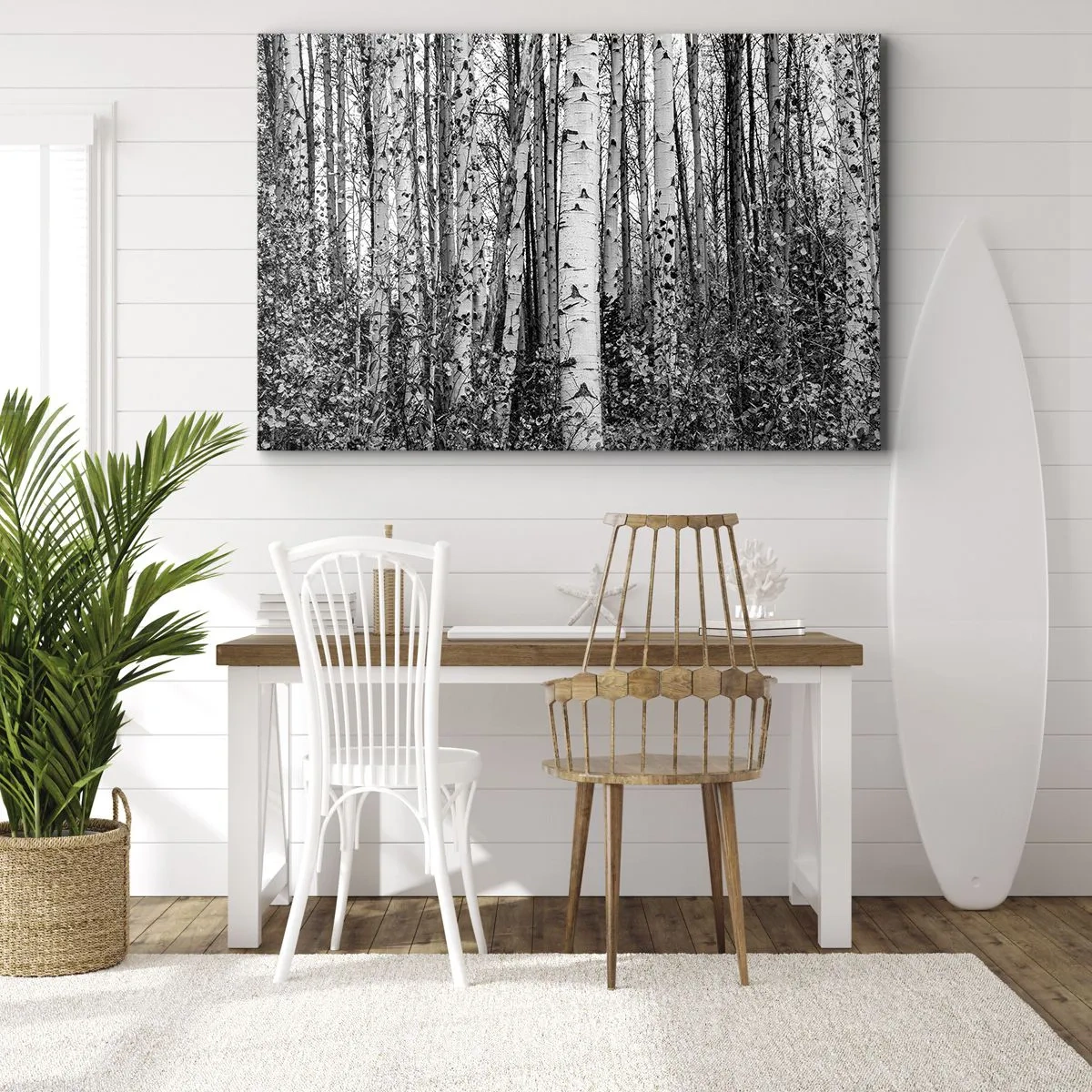 Obraz na plátne - Čierne a biele brezy v lese - 70x50cm - Brezová kolonáda - Moderná nástenná dekorácia do obývacej izby a spálne ARTTOR