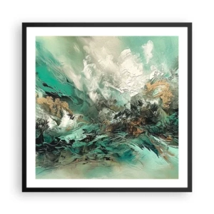 Plagát v čiernom ráme - Smaragdovočierne vlnobitie - 60x60 cm