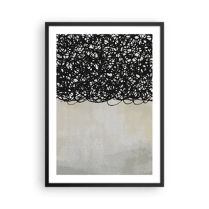 Plagát v čiernom ráme - Abstraktná kompozícia s čiernymi čiarami na svetlom pozadí - 50x70cm - Víriace abstrakcie - Moderná nástenná dekorácia do obývacej izby a spálne ARTTOR