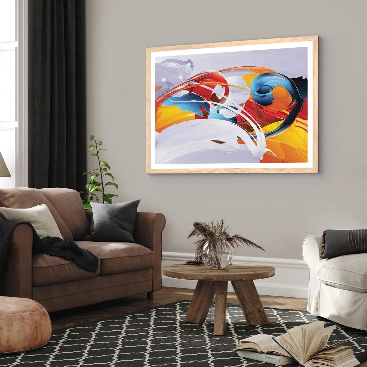 Plagát v ráme zo svetlého duba - Tanec živlov - 91x61 cm