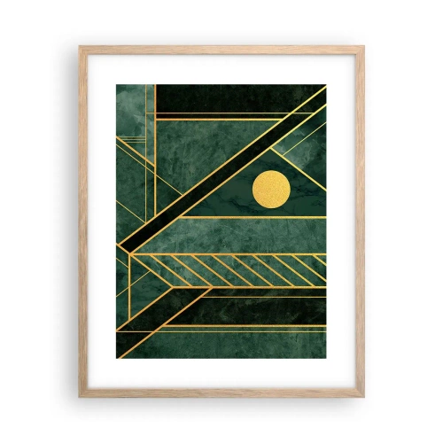 Plagát v ráme zo svetlého duba - Dynamika zlata a lazuritu - 40x50 cm