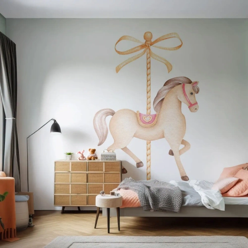 Fototapeta Premium Sand - Elegantným klusom - Kôň, Kolotoč, Dievčenský - 100x70 cm