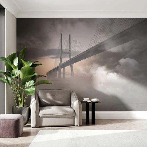 Fototapeta Standard Eco - Moderný most v hmle pri západe slnka - 100x70cm - Pri rieke, ktorá nie je - Moderná nástenná dekorácia do obývacej izby a spálne ARTTOR