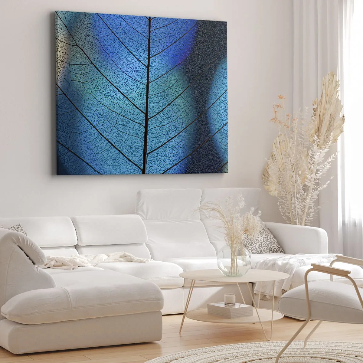 Obraz na plátne - Detail modrého listu s viditeľnými žilkami - 70x50cm - Až do detailov - Moderná nástenná dekorácia do obývacej izby a spálne ARTTOR