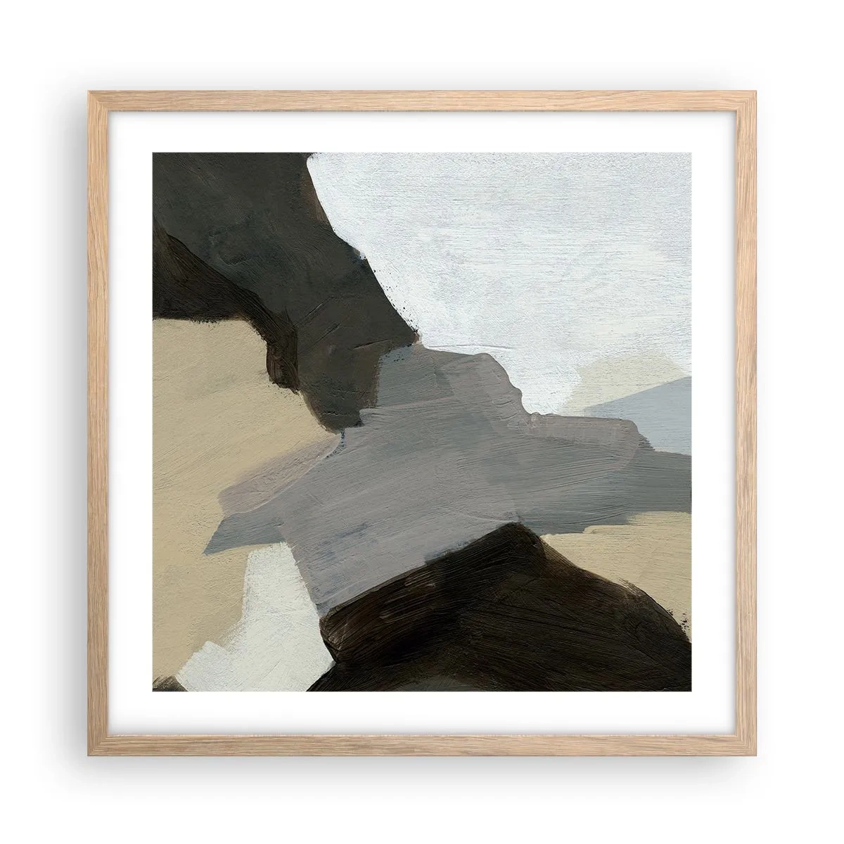Plagát v ráme zo svetlého duba - Abstrakcia: križovatka šedej - 50x50 cm