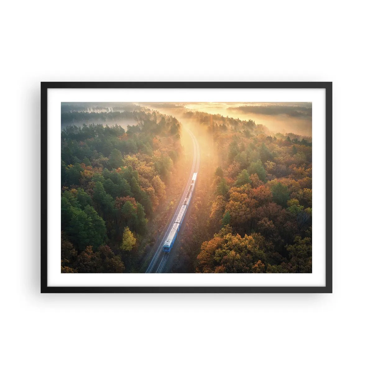 Plagát v čiernom ráme - Jesenná cesta - 70x50 cm