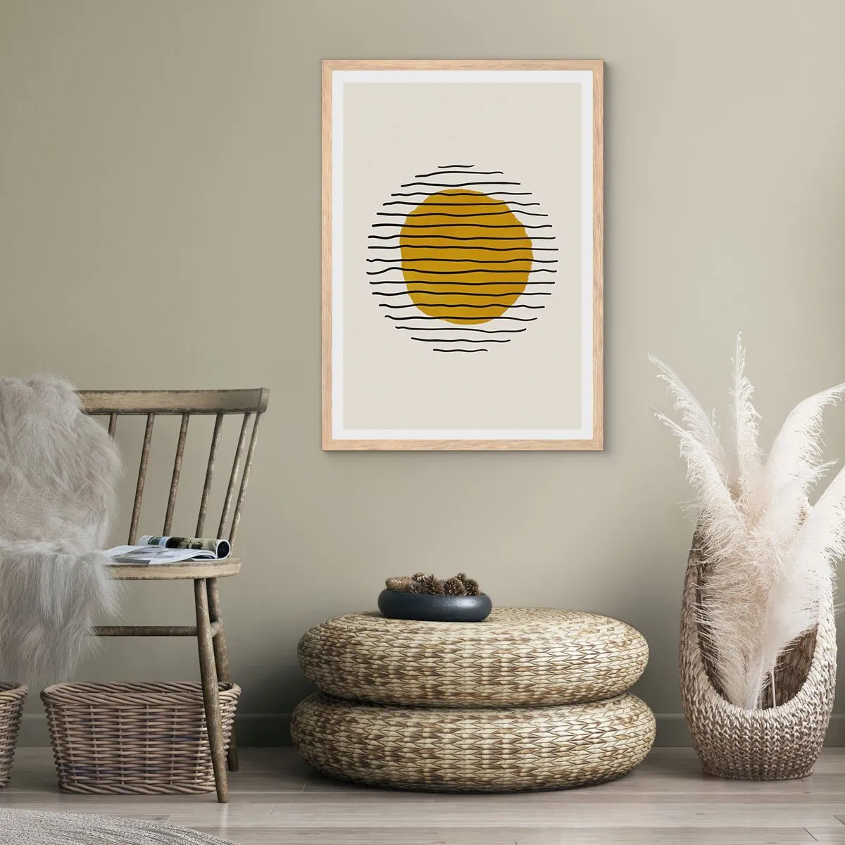 Plagát v ráme zo svetlého duba - Abstrakcia kmitajúca žiarom - 70x100 cm