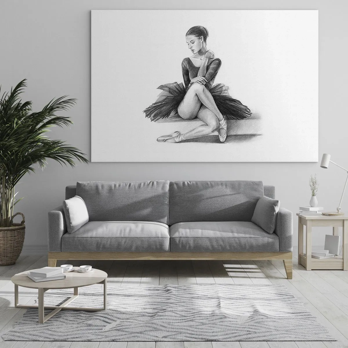 Obraz na skle - Náčrt baletky v čiernych šatách v zamyslenej póze - 70x50cm - Očarená tancom - Moderná nástenná dekorácia do obývacej izby a spálne ARTTOR