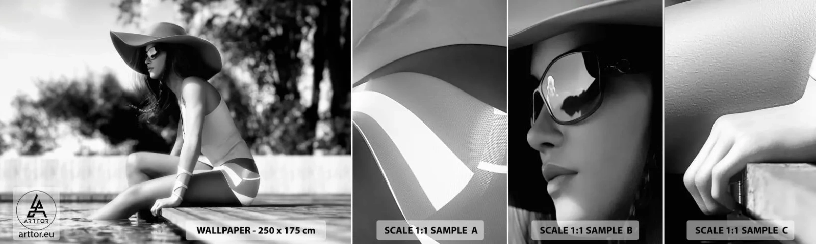 Vzorka Fototapeta Standard Eco - Letný sen - Žena, Klobúk, Bazén - 100x30 cm