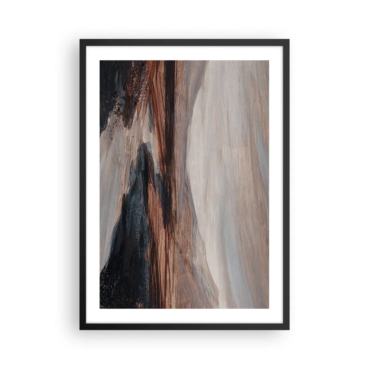 Plagát v čiernom ráme - Abstraktná kompozícia v odtieňoch hnedej a čiernej - 50x70cm - Pokojné údolie - Moderná nástenná dekorácia do obývacej izby a spálne ARTTOR