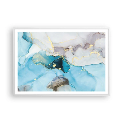 Plagát v bielom ráme - Štúdia o stretnutí šedej a tyrkysovej - 100x70 cm