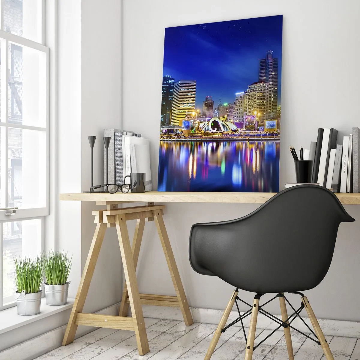 Obraz na skle - Dúhová noc metropoly - 50x70 cm