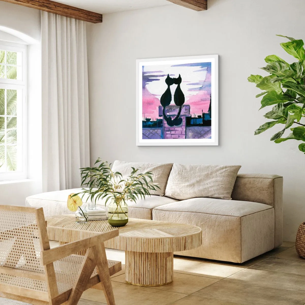 Plagát v bielom ráme - Rendez-vous pod mesiacom - 50x50 cm