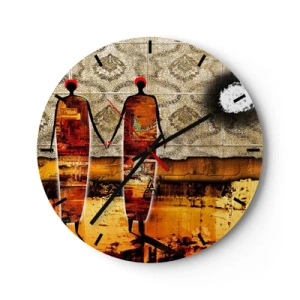 Nástenné hodiny - Etnická kompozícia vo farbách Afriky - 40x40 cm