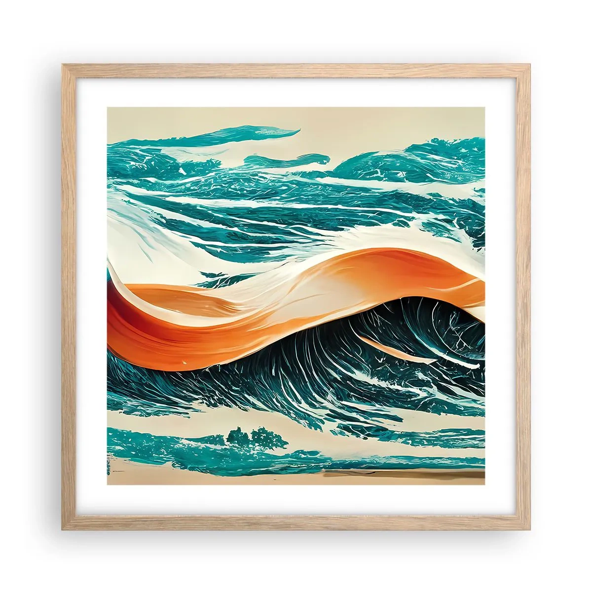 Plagát v ráme zo svetlého duba - Surferov sen - 50x50 cm