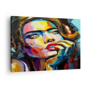 Obraz na plátne - Farebný portrét ženy v expresionistickom štýle - 70x50cm - Sny, ako vtáky letia oblohou - Moderná nástenná dekorácia do obývacej izby a spálne ARTTOR