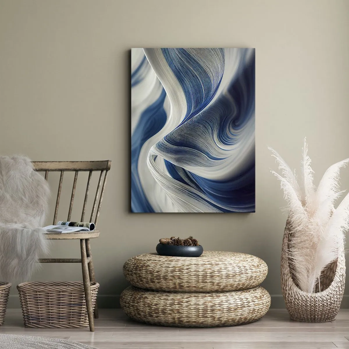Obraz na plátne - Plynulosť modrej a bielej - 50x70 cm