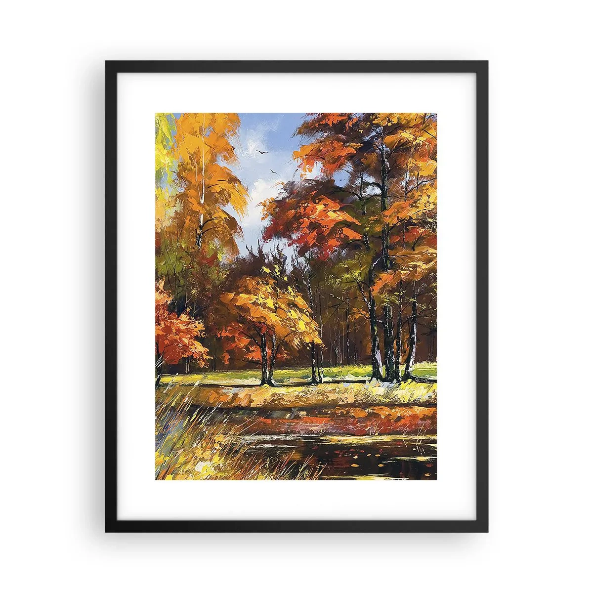 Plagát v čiernom ráme - Krajinka v zlatej a hnedej - 40x50 cm