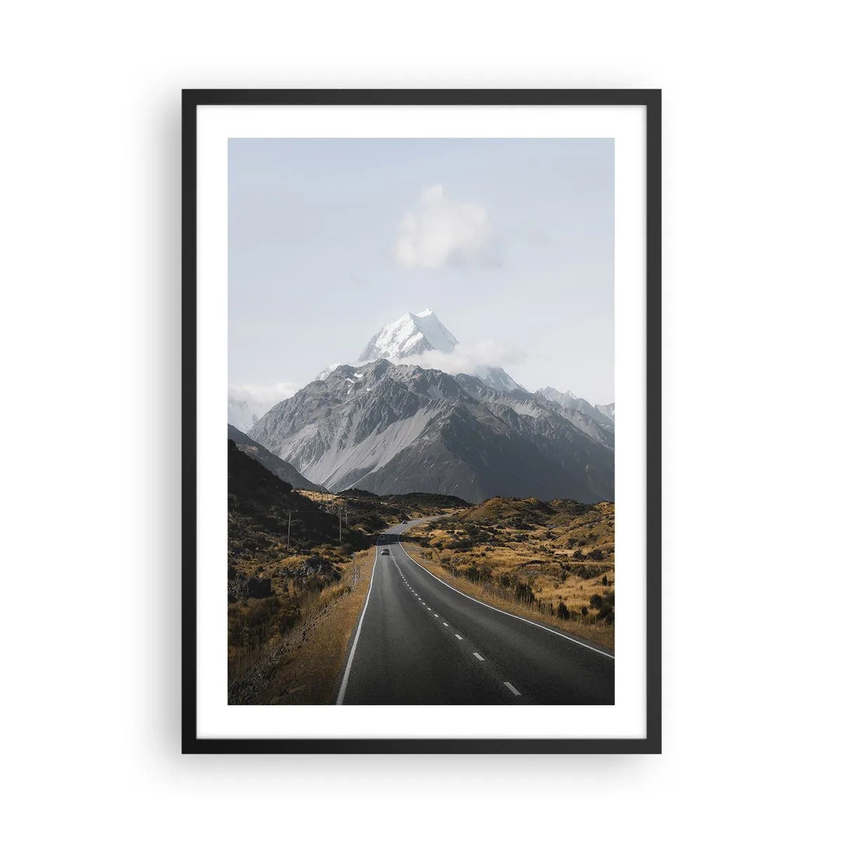 Plagát v čiernom ráme - Cesta vedúca k majestátnym horám - 50x70cm - Cesta do srdca hôr - Moderná nástenná dekorácia do obývacej izby a spálne ARTTOR