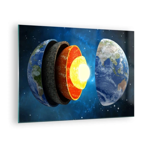 Obraz na skle - Prierez Zeme zobrazujúci jej vrstvy na pozadí vesmíru. - 70x50cm - Výprava do stredu Zeme - Moderná nástenná dekorácia do obývacej izby a spálne ARTTOR