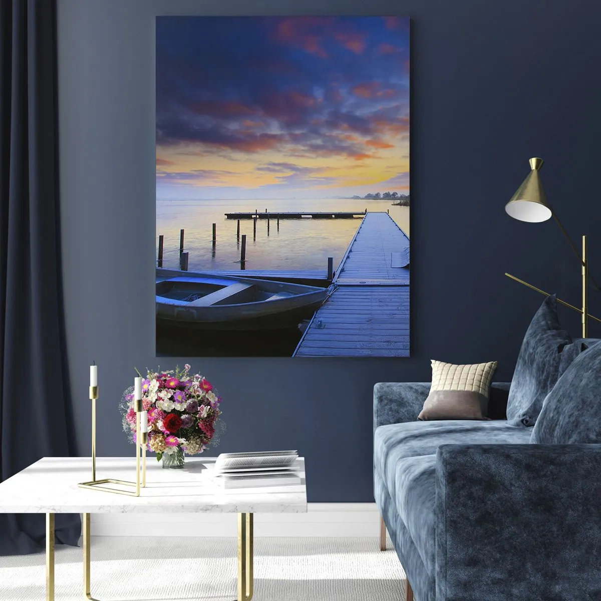 Obraz na skle - Fialovo-zlatý pokoj - 70x100 cm