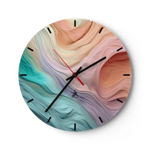 Nástenné hodiny - Farebné vrstvy pripomínajúce marťanskú krajinu - 30x30cm - Dúhová vlna - Moderná nástenná dekorácia do obývacej izby, kuchyne a spálne ARTTOR