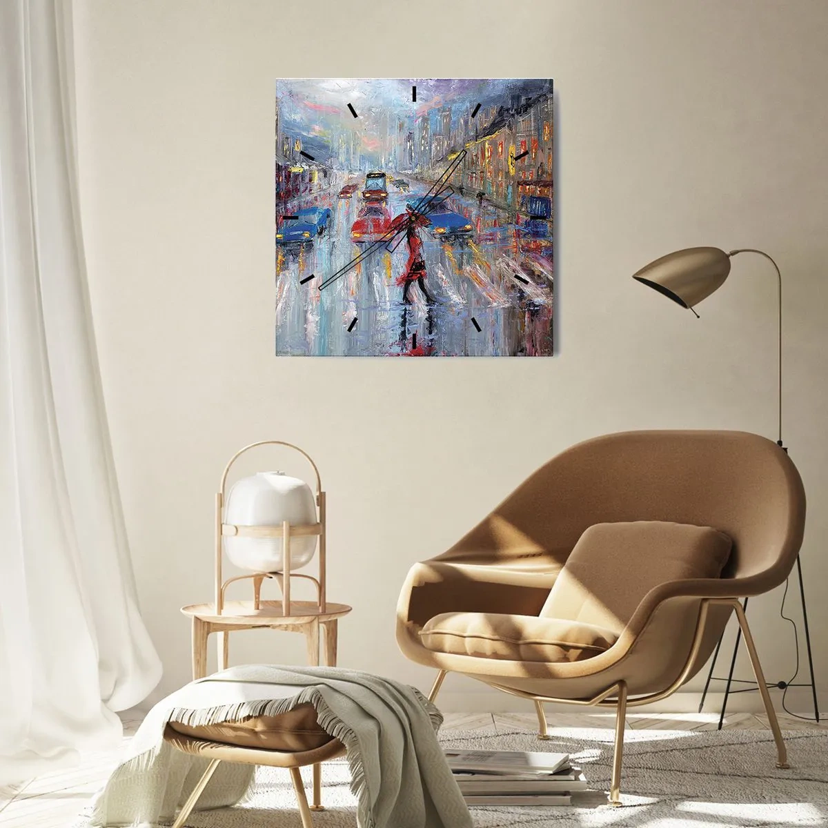 Nástenné hodiny - Daždivé popoludnie v meste - 40x40 cm