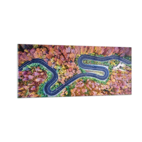 Obraz na skle - Kľukatá cesta lesom - 100x40 cm