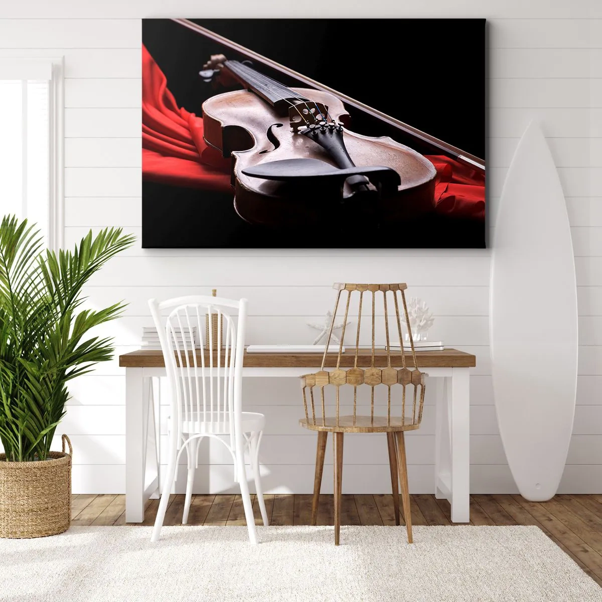 Obraz na plátne - Husle na červenej látke s čiernym pozadím - 70x50cm - Hudba pocitov - Moderná nástenná dekorácia do obývacej izby a spálne ARTTOR