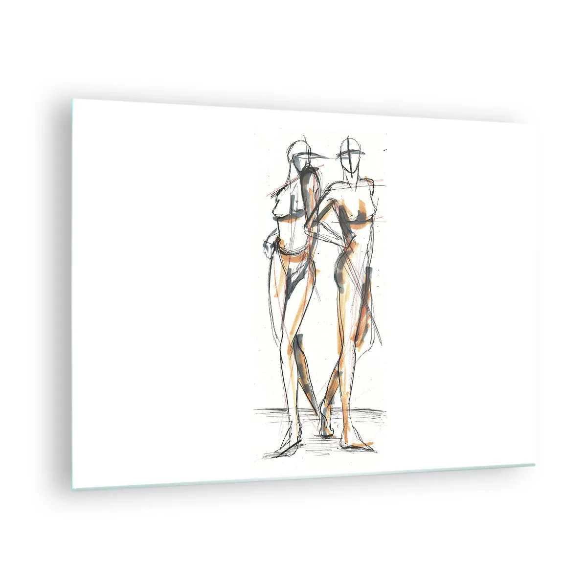 Obraz na skle - Umelecká skica dvoch žien v minimalistickom štýle. - 70x50cm - Štúdia šarmu - Moderná nástenná dekorácia do obývacej izby a spálne ARTTOR