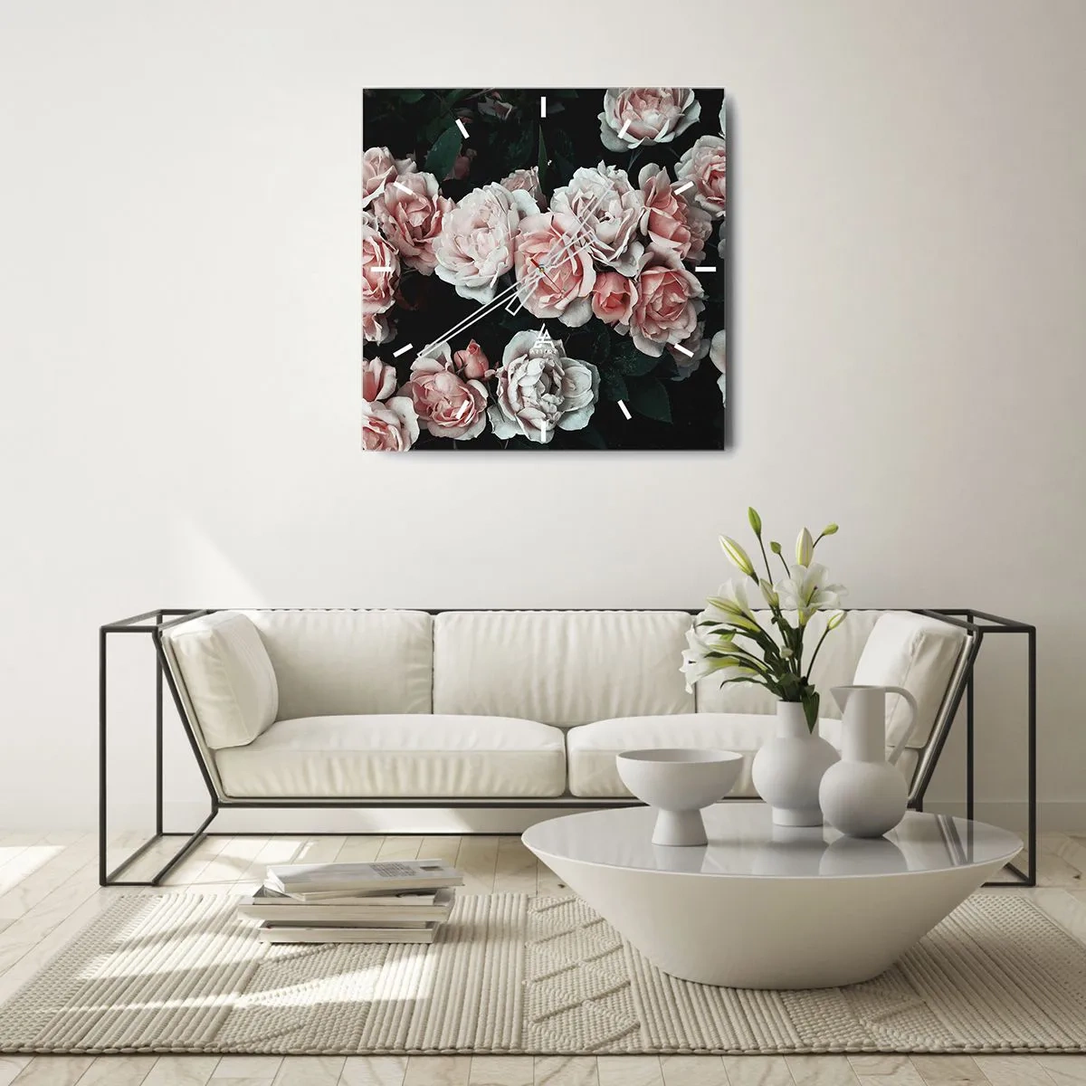 Nástenné hodiny - Ružový ansámbl - 40x40 cm