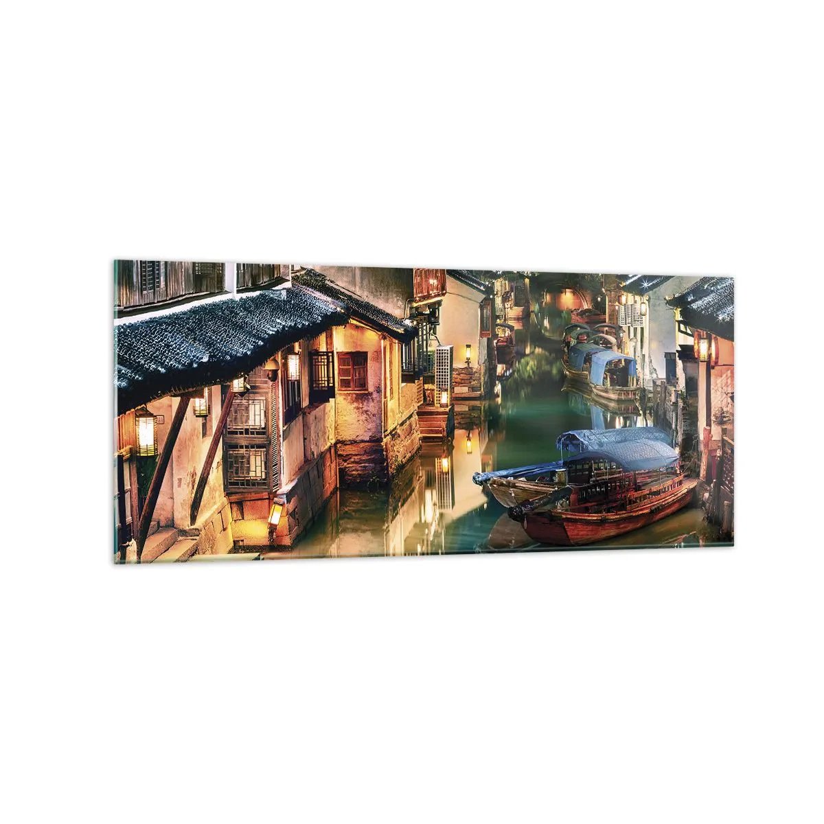 Obraz na skle - Večer na čínskej ulici - 120x50 cm