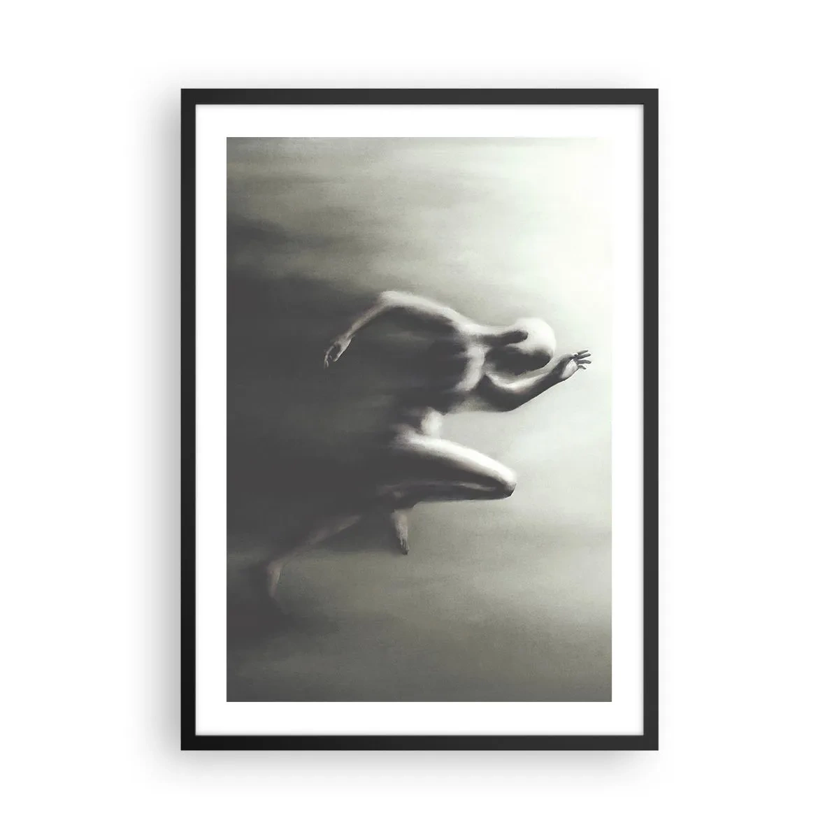 Plagát v čiernom ráme - Abstraktná postava v pohybe v monochromatických tónoch. - 50x70cm - Nezastaviteľný - Moderná nástenná dekorácia do obývacej izby a spálne ARTTOR