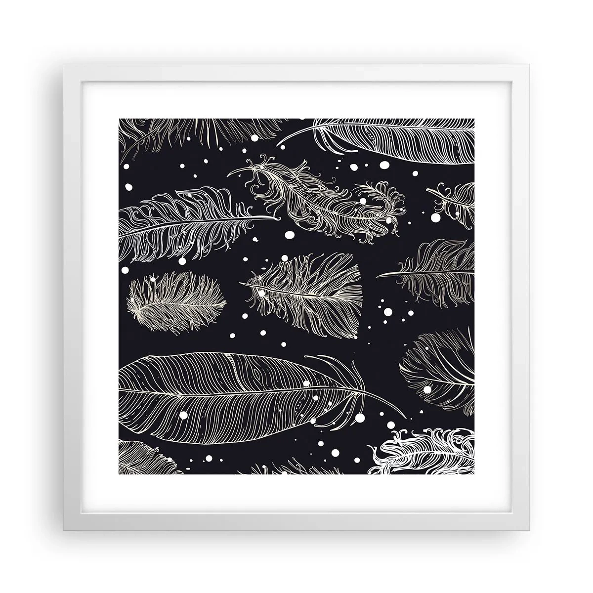 Plagát v bielom ráme - Čipka s perím - 40x40 cm