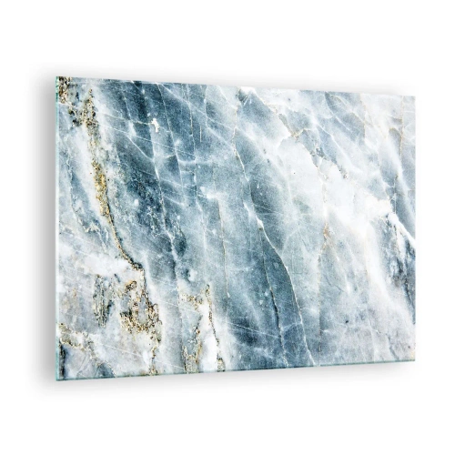 Obraz na skle - Abstraktná textúra ľadového mramoru v odtieňoch modrej a bielej - 70x50cm - Ľadový svet - Moderná nástenná dekorácia do obývacej izby a spálne ARTTOR
