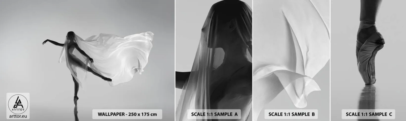 Vzorka samolepiacej fototapety Deluxe Sticker - Ľahkosť a pôvab - Žena, Tancujte, Model - 100x30 cm