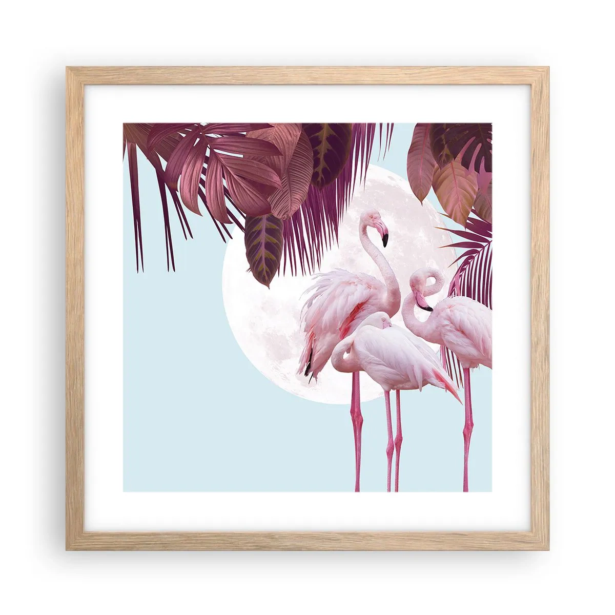 Plagát v ráme zo svetlého duba - Tri vtáčie grácie - 40x40 cm