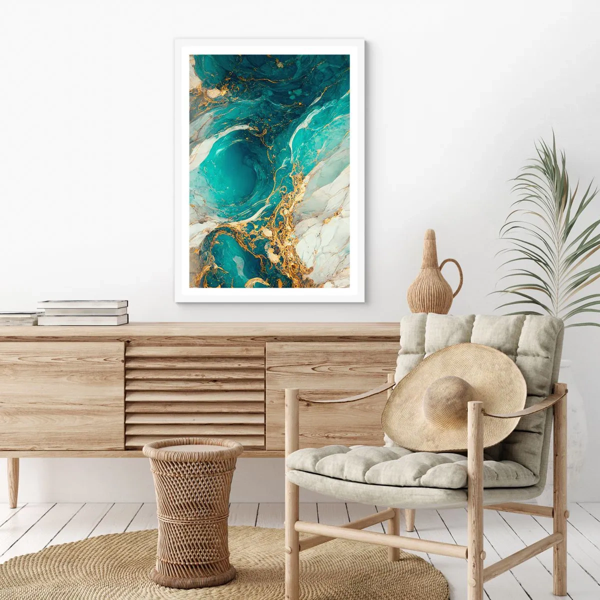 Plagát v bielom ráme - Kompozícia so zlatými žilami - 61x91 cm