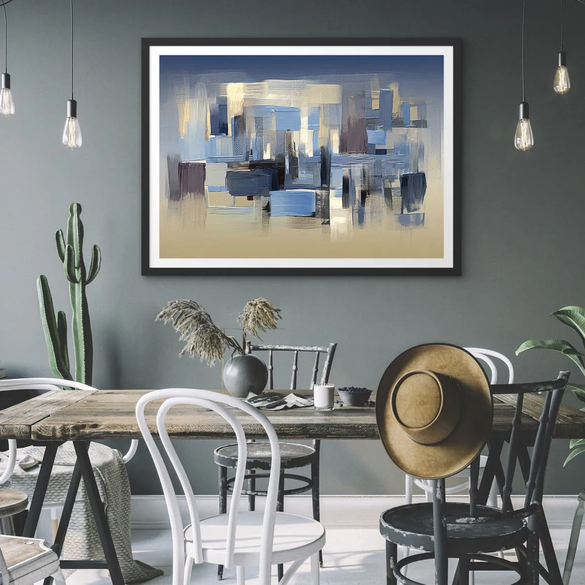 Plagát v čiernom ráme - Modrá konštrukcia - 70x50 cm