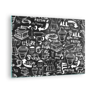 Obraz na skle - Grafika a nápisy s kávou na čiernom pozadí v retro štýle - 70x50cm - All you need is… - Moderná nástenná dekorácia do obývacej izby a spálne ARTTOR