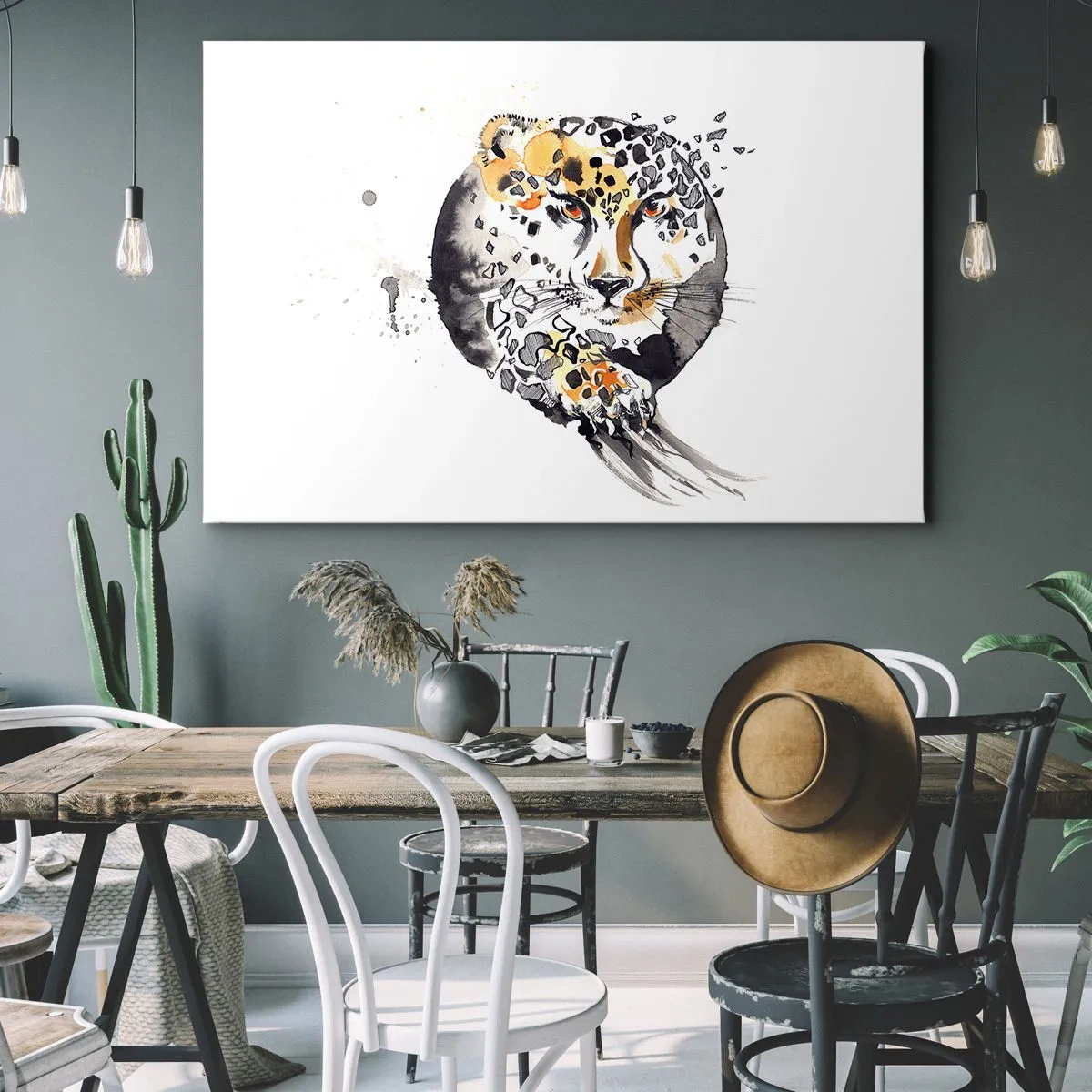 Obraz na plátne - Umelecká akvarelová maľba s motívom geparda - 70x50cm - Dravá krása - Moderná nástenná dekorácia do obývacej izby a spálne ARTTOR