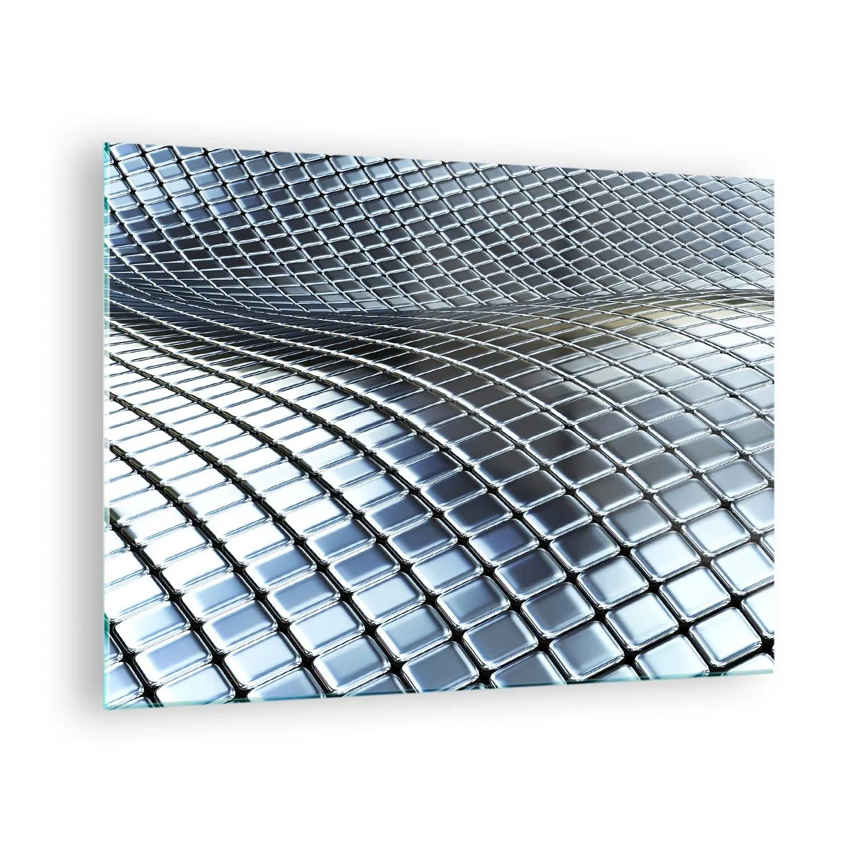 Obraz na skle - Abstraktný povrch s lesklými kovovými štvorcami - 70x50cm - Kovová strieborná vlna - Moderná nástenná dekorácia do obývacej izby a spálne ARTTOR