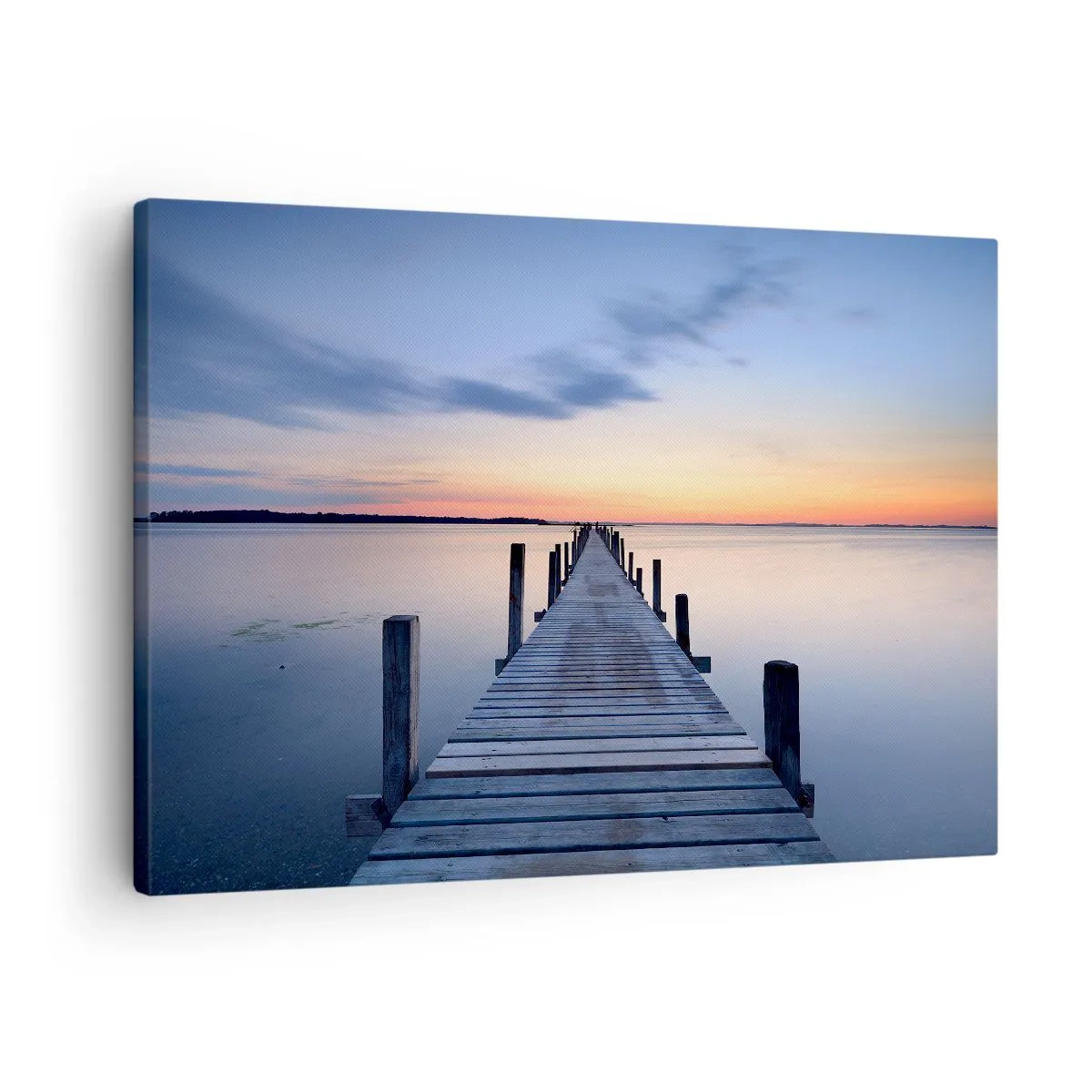 Obraz na plátne - Drevené mólo na jazere pri západe slnka - 70x50cm - Pokoj príjemného súmraku - Moderná nástenná dekorácia do obývacej izby a spálne ARTTOR