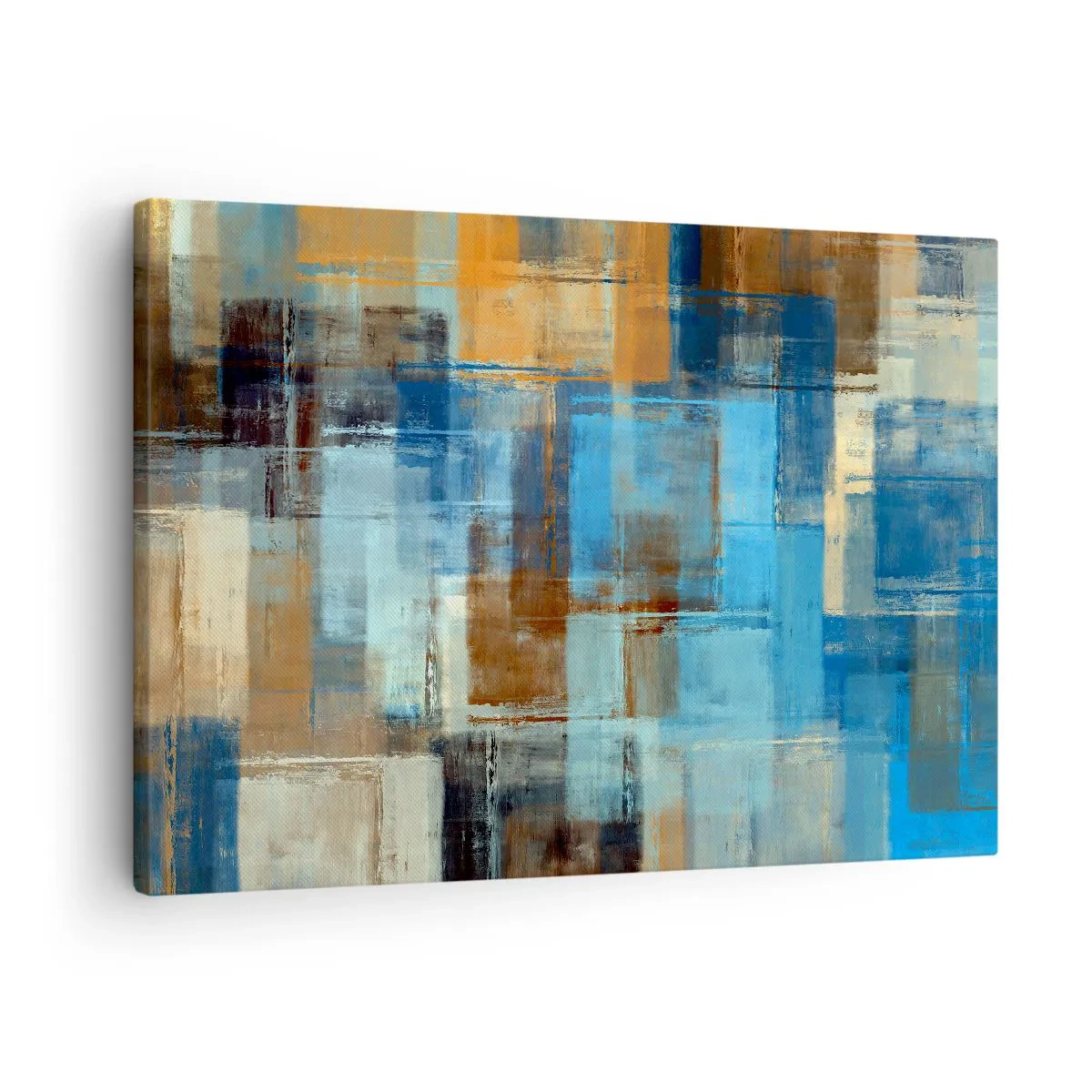 Obraz na plátne - Abstraktná geometrická kompozícia v odtieňoch modrej a hnedej - 70x50cm - Cez modrý závoj - Moderná nástenná dekorácia do obývacej izby a spálne ARTTOR