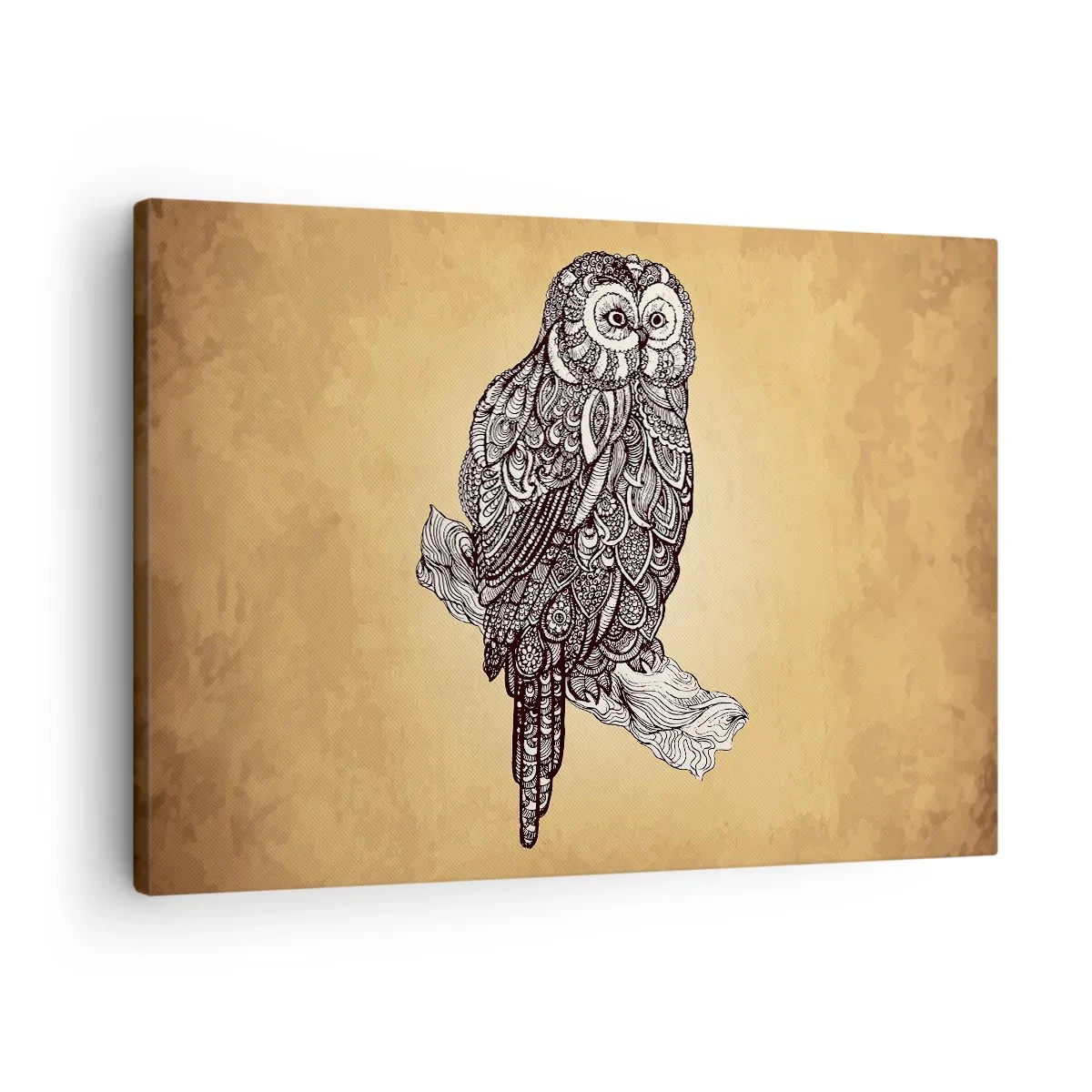 Obraz na plátne - Sova v ornamentálnom štýle na béžovom pozadí - 70x50cm - Majstrovské ornamenty múdrosti - Moderná nástenná dekorácia do obývacej izby a spálne ARTTOR