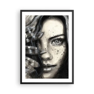 Plagát v čiernom ráme - Portrét ženy v monochromatickom štýle - 50x70cm - Divoká krása - Moderná nástenná dekorácia do obývacej izby a spálne ARTTOR