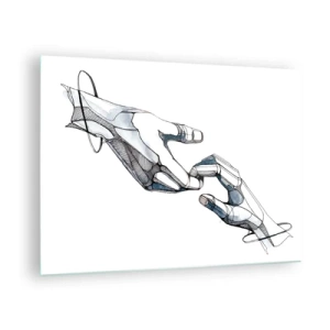 Obraz na skle - Umelecká ilustrácia dvoch rúk v abstraktnom štýle - 70x50cm - Dobré gesto - Moderná nástenná dekorácia do obývacej izby a spálne ARTTOR