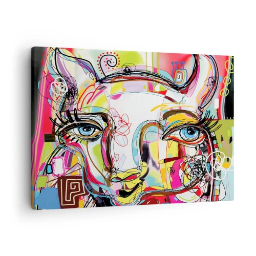 Obraz na plátne - Farebný portrét v abstraktnom umeleckom štýle - 70x50cm - Bohatstvo mačacej krásy - Moderná nástenná dekorácia do obývacej izby a spálne ARTTOR
