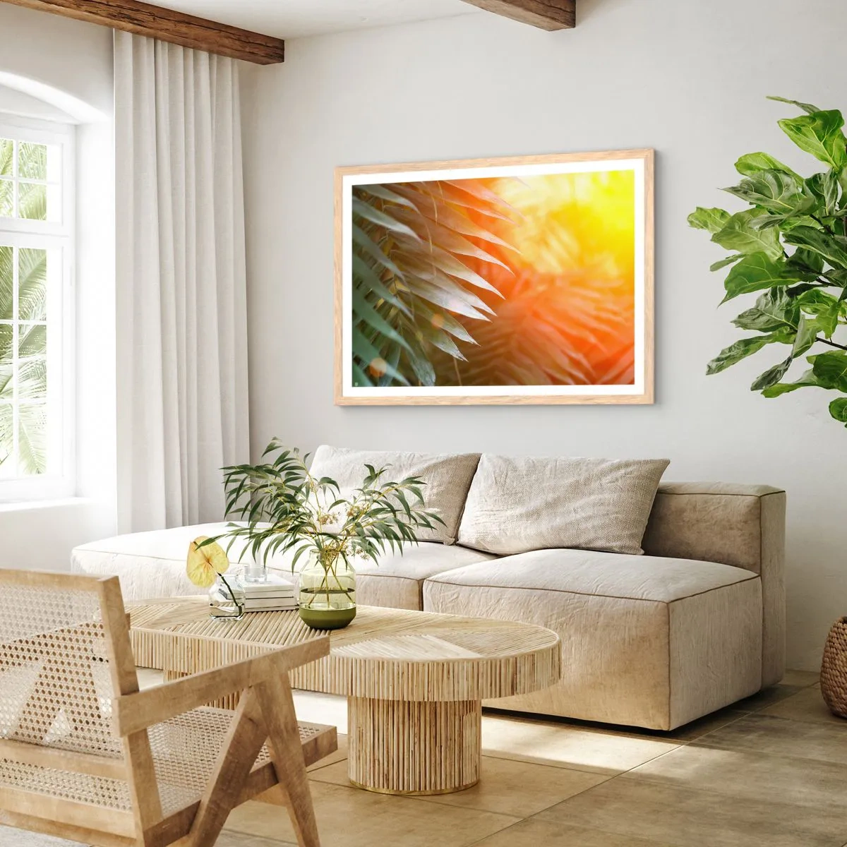 Plagát v ráme zo svetlého duba - Ráno v džungli - 91x61 cm